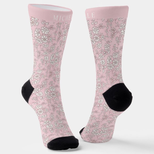 Custom Baby Rose Pink Blütenweiß Blume Muster Socken (Gewinkelt)