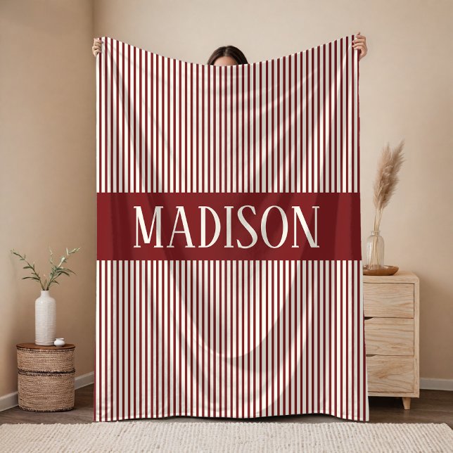 Custom Baby Shower Blanket Gift for Girls and Boys Fleecedecke (custom baby name striped nursery blanket, baby shower personalized stripe blanket gift for kids)