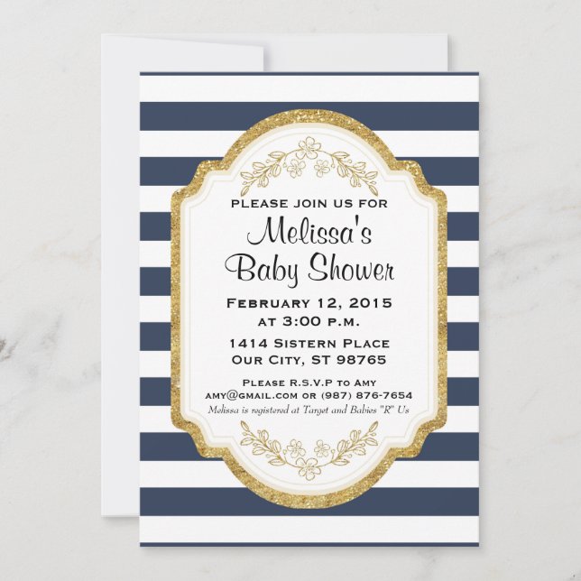 Custom Baby Shower Einladung, Navy und Gold Einladung (Vorderseite)