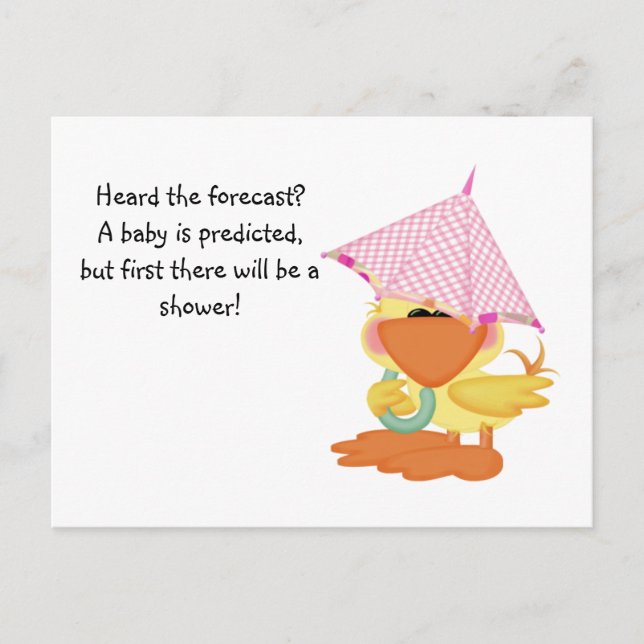 Custom Baby Shower Einladung Pink Duck in Rain (Vorderseite)
