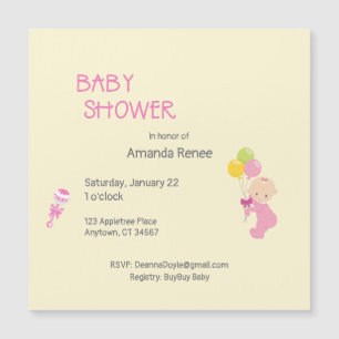 Custom Baby Shower Girl Rattle Balloons Magnetkarte