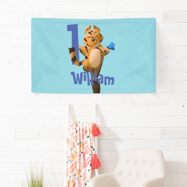 Custom Baby Tiger Kariert First Birthday Banner (Insitu)