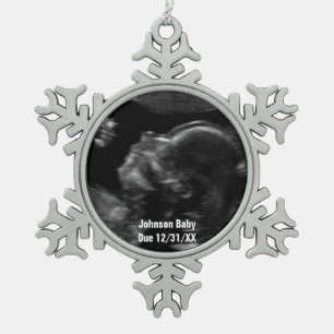 Custom Baby Ultrasound Foto Weihnachtsschmuck Schneeflocken Zinn-Ornament