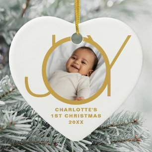Custom Baby's First Christmas Foto Gold White Keramik Ornament
