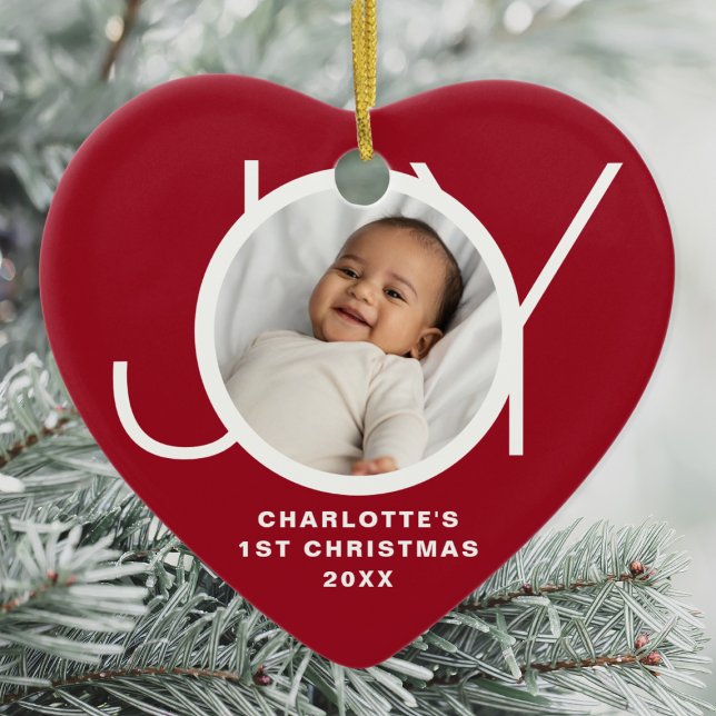 Custom Baby's First Christmas Foto Red Keramik Ornament (Von Creator hochgeladen)
