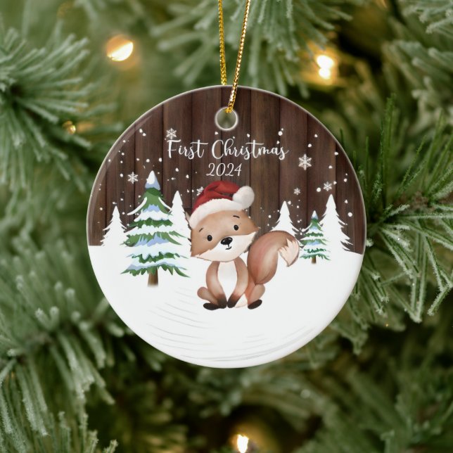 Custom Baby's First Christmas Fox dualseitig Keramik Ornament (Baum)