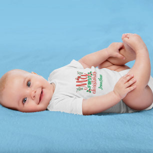 Custom Baby's First Christmas Holly Santa Clause Baby Strampler