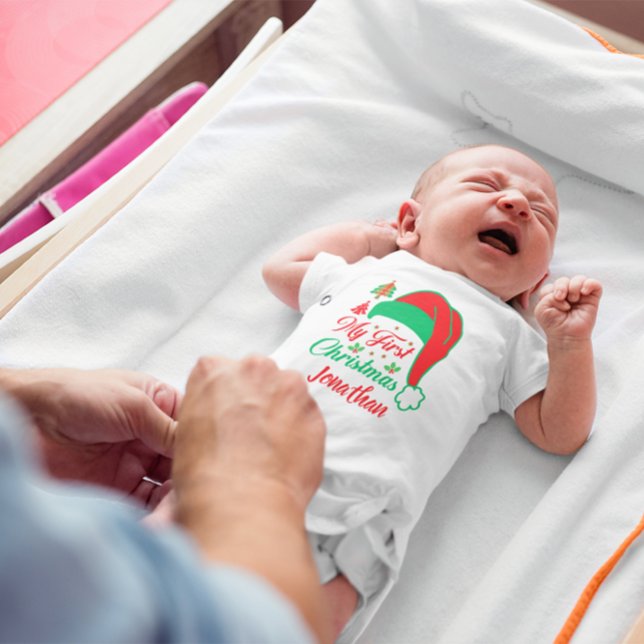 Custom Baby's First Christmas Tree Red Weihnachtsm Baby Strampler (Von Creator hochgeladen)