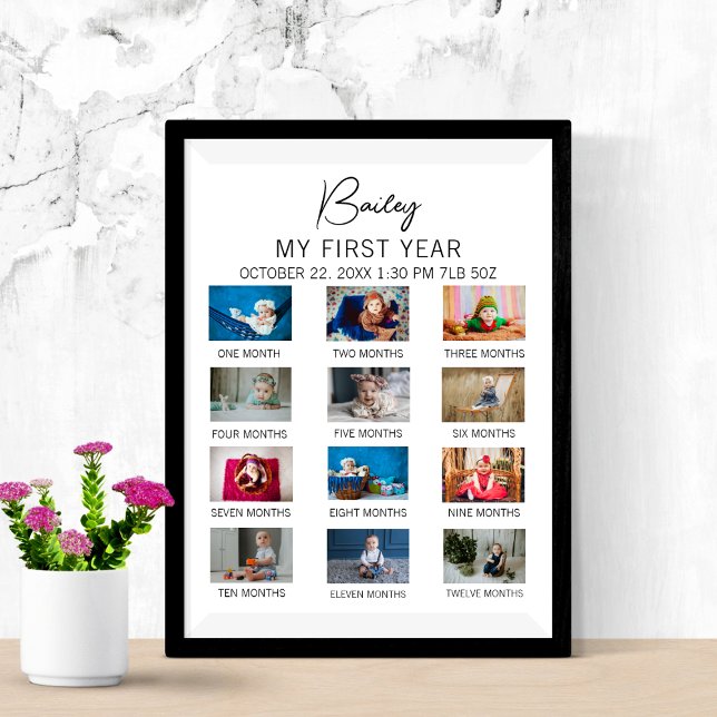 Custom Babys First Year Poster Modern 1. Geburtsta (Von Creator hochgeladen)