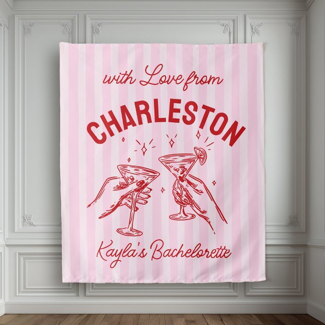 Custom Bachelorette Pastel Stripes Martini Cheers Wandteppich (Von Creator hochgeladen)
