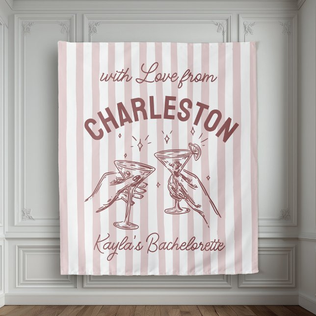 Custom Bachelorette Pastel Stripes Martini Cheers Wandteppich (Von Creator hochgeladen)