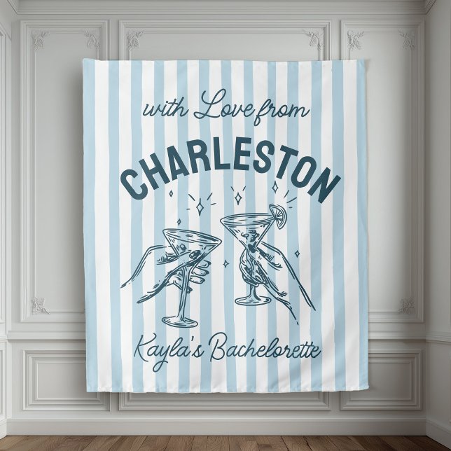 Custom Bachelorette Pastel Stripes Martini Cheers Wandteppich (Von Creator hochgeladen)