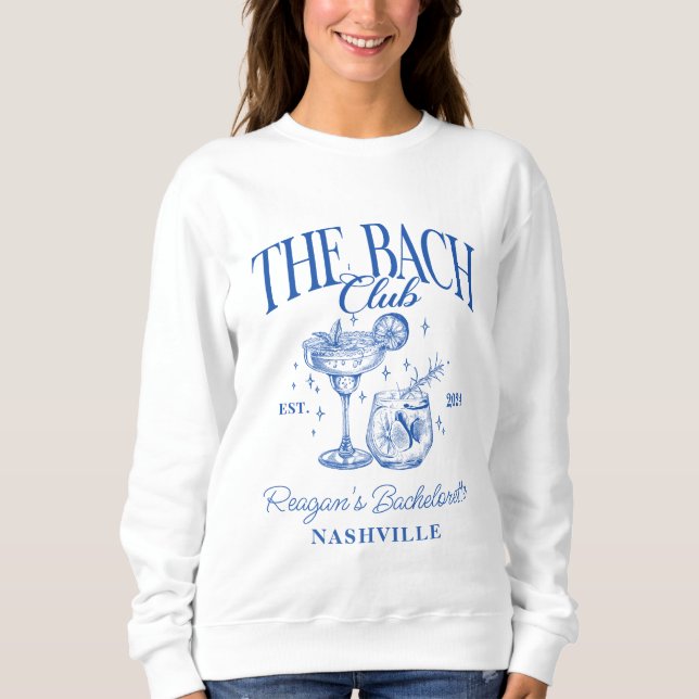 Custom Bacheloretto Retro Cocktail Blau Sweatshirt (Vorderseite)