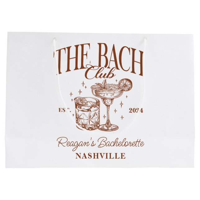 Custom Bacheloretto Retro Cocktail Brown Große Geschenktüte (Rückseite)