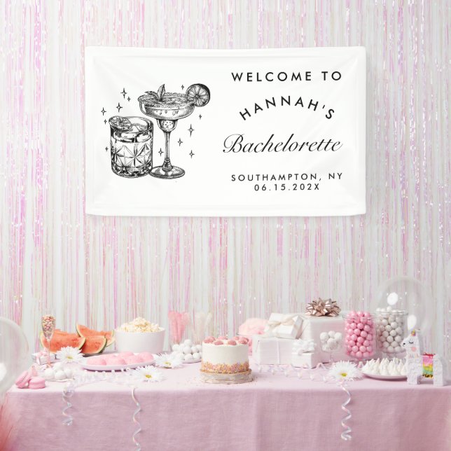 Custom Bacheloretto Retro Cocktail Schwarz Banner (Party)