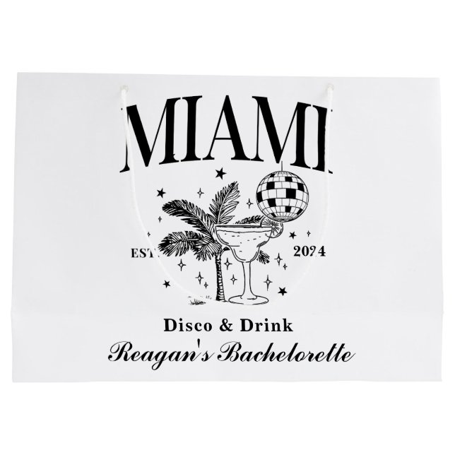 Custom Bacheloretto Retro Cocktail Schwarz Große Geschenktüte (Rückseite)