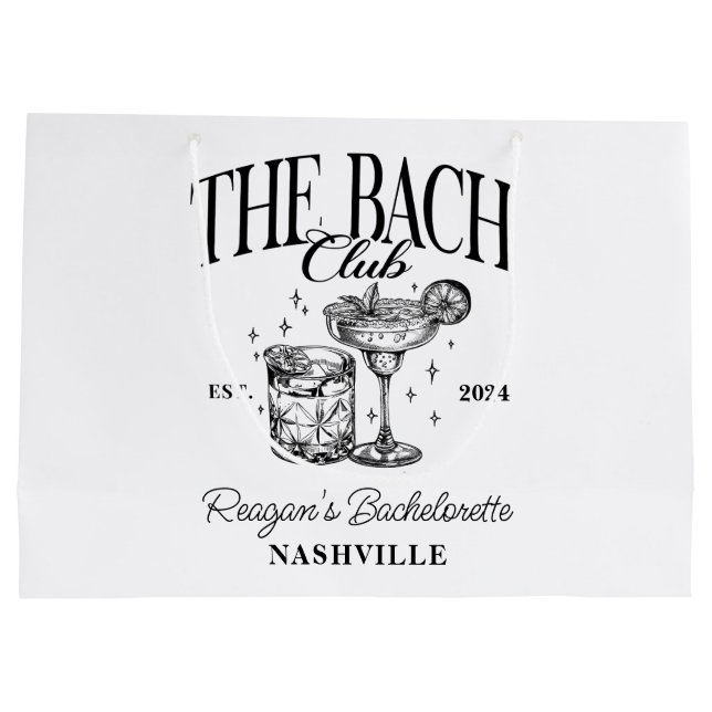 Custom Bacheloretto Retro Cocktail Schwarz Große Geschenktüte (Rückseite)