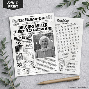 Custom Back in 1949 Newspaper Birthday Card, Trend Feiertagskarte