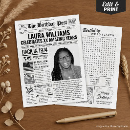 Custom Back in 1974 Newspaper Birthday Card, Trend Feiertagskarte