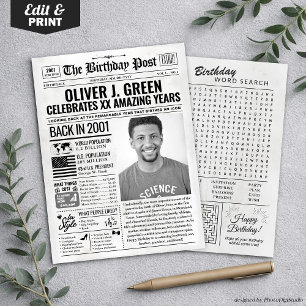 Custom Back in 2001 Newspaper Birthday Card, Trend Feiertagskarte
