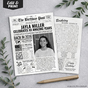 Custom Back in 2016 Newspaper Birthday Card, Trend Feiertagskarte