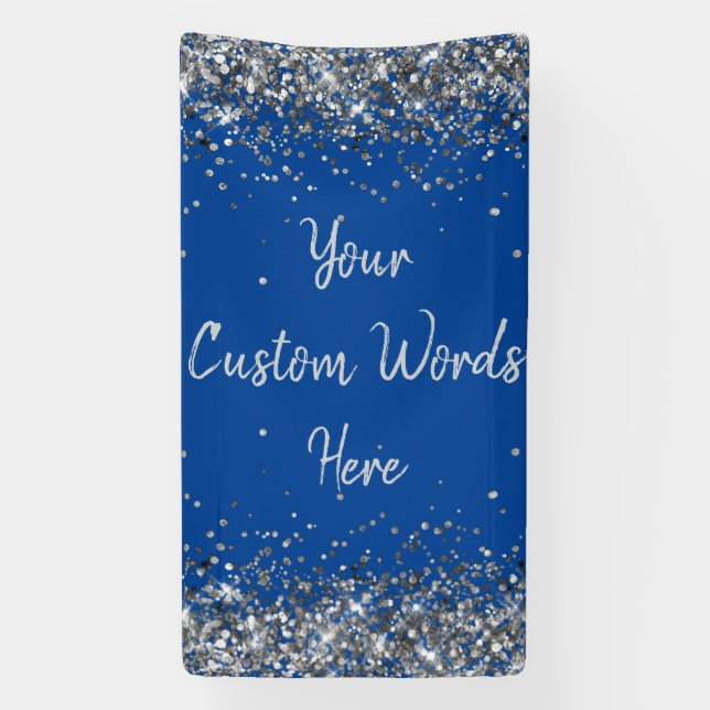Custom Background Birthday Party Foto Blue & Silve Banner (Vertikal)