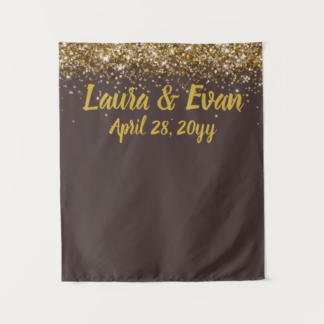 Custom Background Wedding Foto Booth Brown & Gold Wandteppich (Vorderseite)