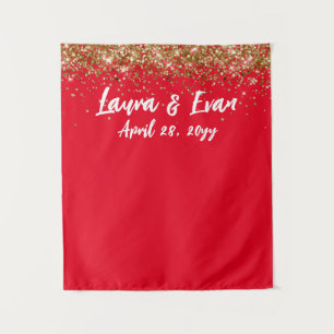 Custom Background Wedding Foto Booth Red Gold Whit Wandteppich
