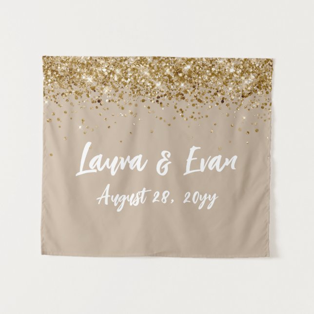 Custom Background Wedding Foto Stand Sand Tan Gold Wandteppich (Vorderseite (Horizontal))
