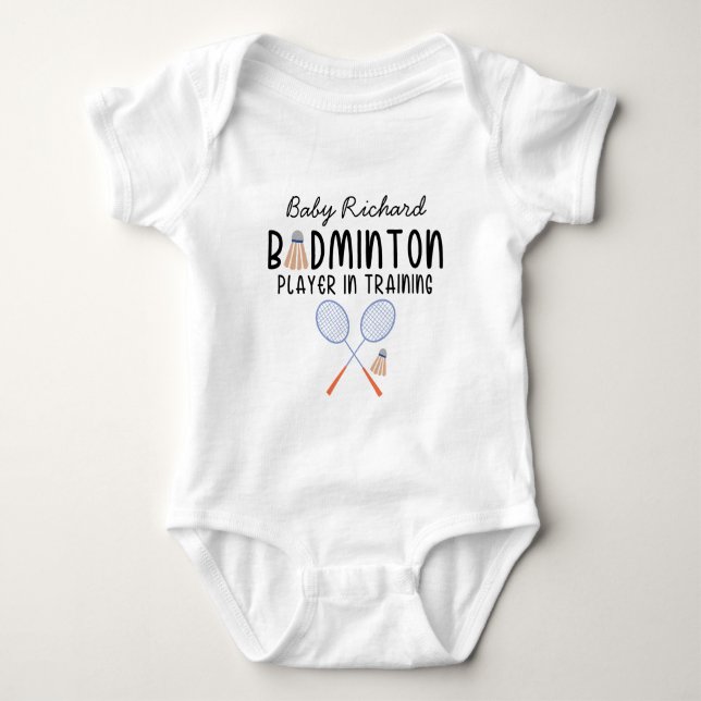 Custom Badminton Baby Name - Badminton Player Strampler (Vorderseite)