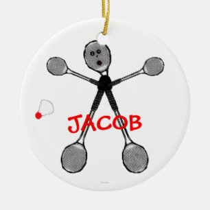 Custom Badminton Player Cartoon Keramikornament