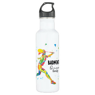 Custom Badminton Queen Colorful Abstract Athlete Edelstahlflasche