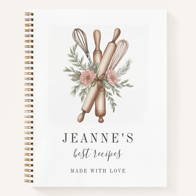 Custom Bakers Rolling Button Whisk Recipe Vorlagen Notizbuch (Vorderseite)