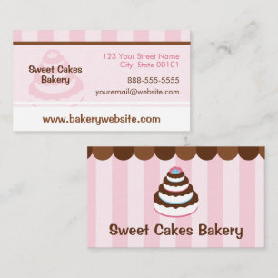 Custom Bakery Cake Shop - Rosa Streifen & Schokola Visitenkarte