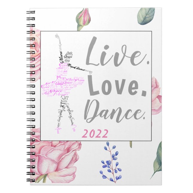 Custom Ballerina Rose Watercolor Border Notebook Notizblock (Vorderseite)