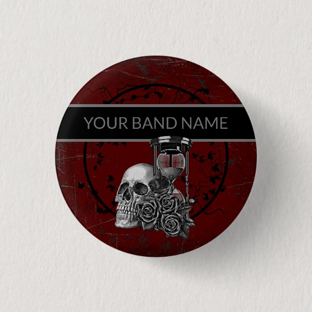 Custom Band Merch Gothic Button Skull Rose Rock Mu (Vorderseite)