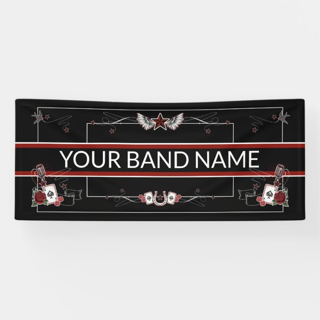 Custom Band Merch Rockabilly Music Tattoo Banner (Horizontal)