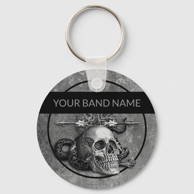 Custom Band Merch Skull Rock Metal Musiker Schlüsselanhänger (Vorderseite)