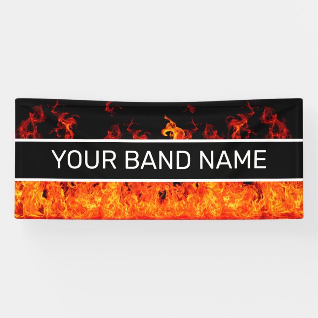 Custom Band Merge Flames Rock & Roll Music Gig Banner (Horizontal)