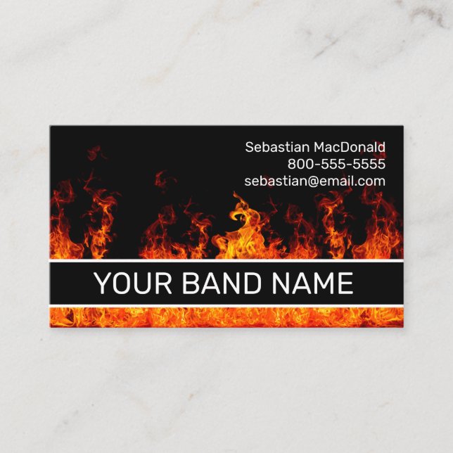 Custom Band Name Flames Rock & Roll Musician Music Visitenkarte (Vorderseite)