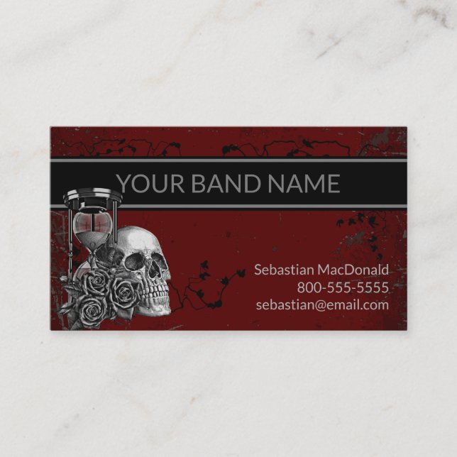 Custom Band Name Rock Skull Rose Musician Music Bu Visitenkarte (Vorderseite)