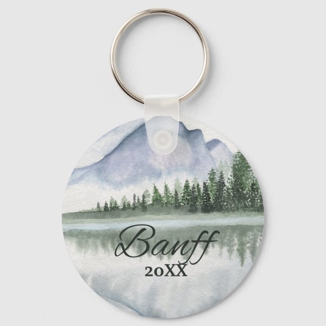 Custom Banff Mountain Lake Trees Schlüsselanhänger (Vorderseite)