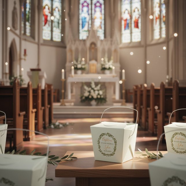 Custom Baptism Favor Box with Olive Wreath  Geschenkschachtel (Von Creator hochgeladen)