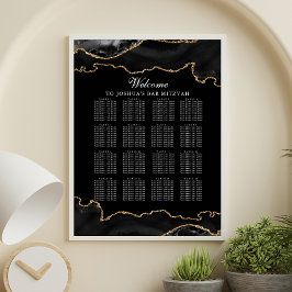 Custom Bar Mitzvah Black Gold Agate Seekarte Poster