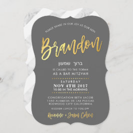 CUSTOM Bar Mitzvah Einladung für Brandon grau + go