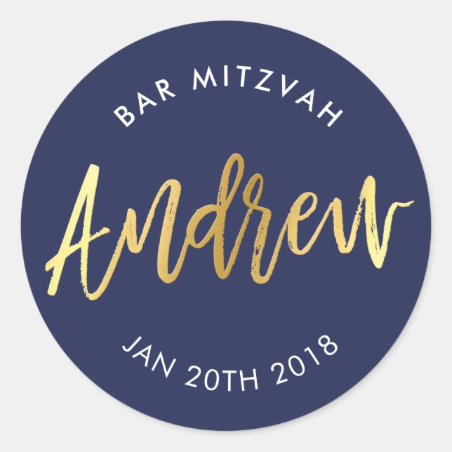 CUSTOM Bar Mitzvah für Andrew Marine + Gold Runder Aufkleber (Vorderseite)