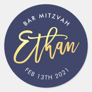 CUSTOM Bar Mitzvah für Ethan Marine + Gold Runder Aufkleber
