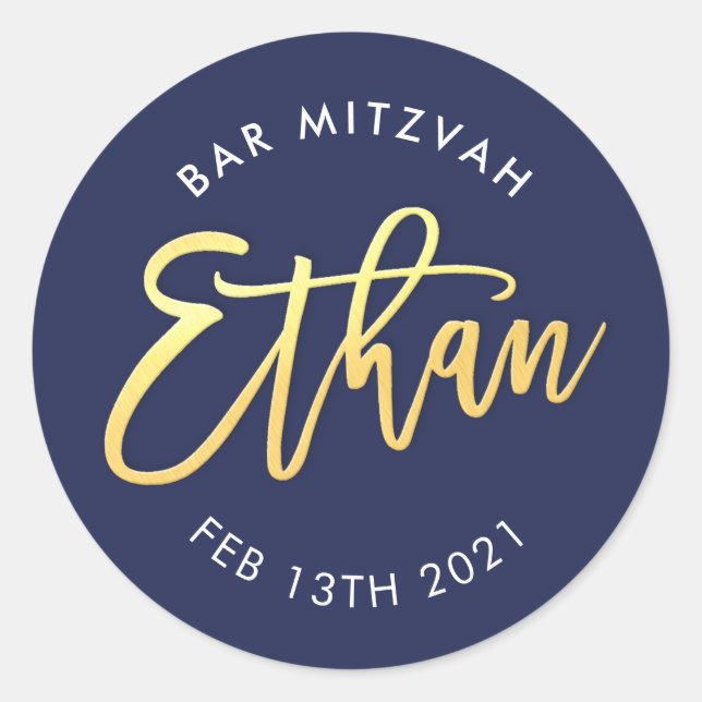 CUSTOM Bar Mitzvah für Ethan Marine + Gold Runder Aufkleber (Vorderseite)