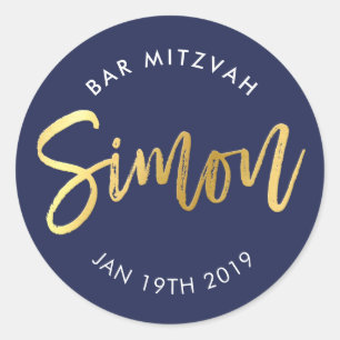 CUSTOM Bar Mitzvah für Simon Marine + Gold Runder Aufkleber