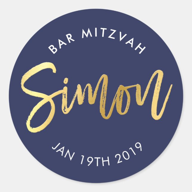 CUSTOM Bar Mitzvah für Simon Marine + Gold Runder Aufkleber (Vorderseite)